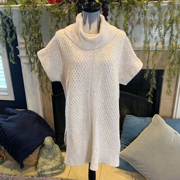 Lane Bryant oatmeal basket weave cowl neck short sleeve tunic sweater 14/16 - Picture 1 of 7